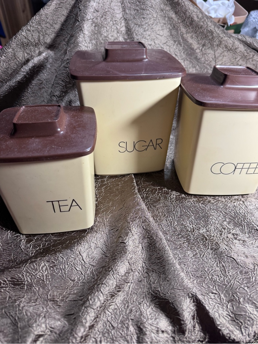 Vintage-Style Tea Sugar Coffee Canister Set - Cream and Brown